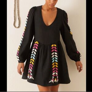 Alix Of Bohemia Behati Noir Prism Wool Mini Dress SZ XS Boho Pocket Long Sleeve